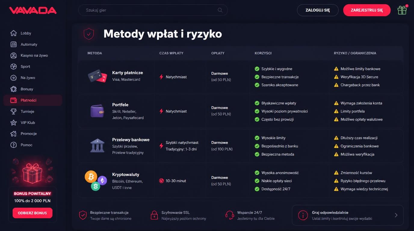 Różne metody wpłat z Polski i wskazanie ryzyka w każdej z nich
